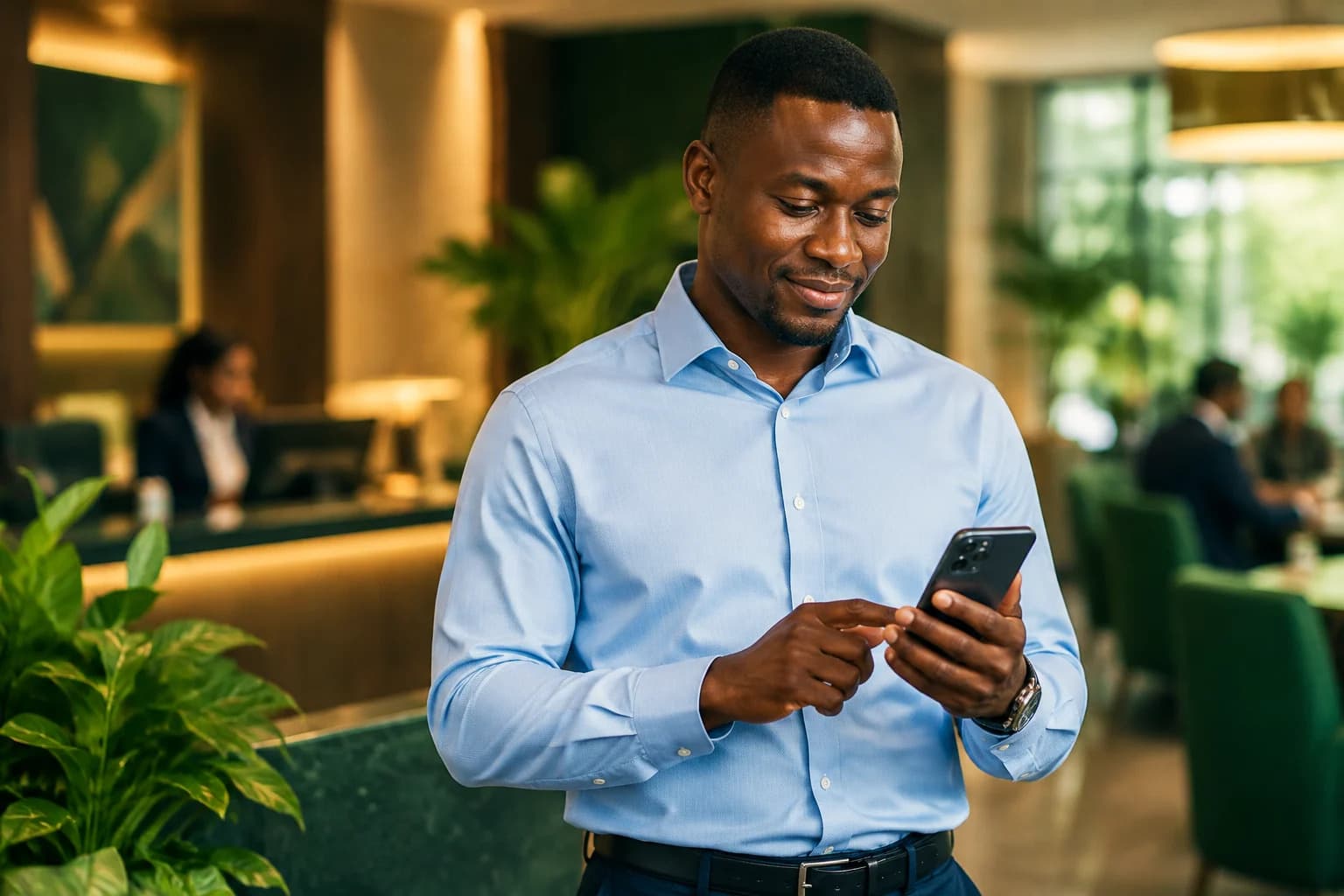 Ugandan loan officer using a phone